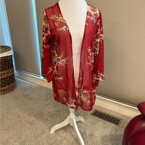 Red Sheer Floral Kimono